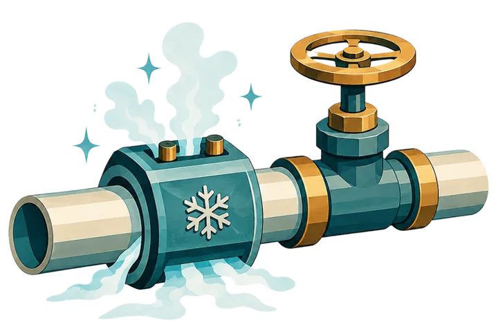 Non-invasive water shutoff — pipe freezing illustration